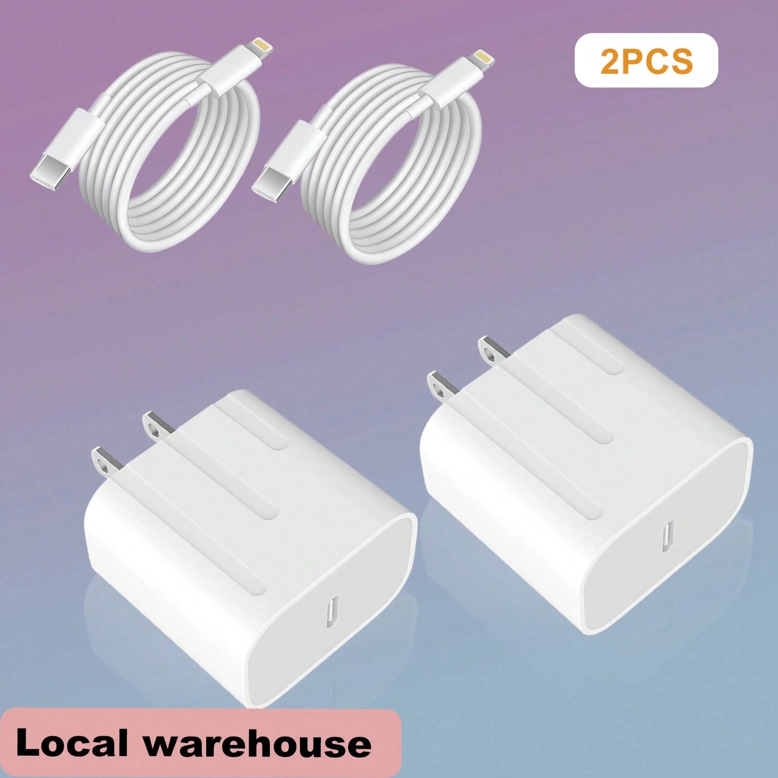 2PCS USB-C Wall Charger With Type-C To Lightning Cable- Fast Charging For I Phone 14/13/12 Series, Local Warehouse