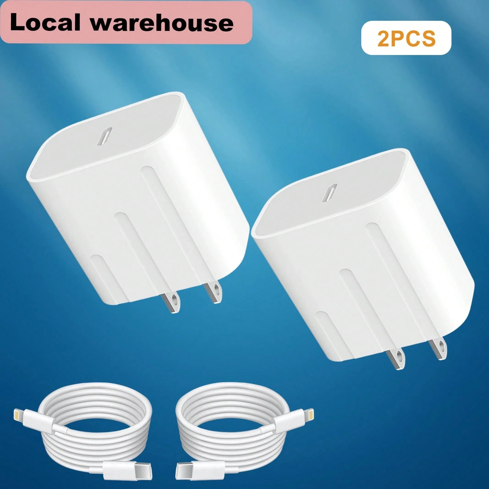2PCS USB-C Wall Charger With Type-C To Lightning Cable- Fast Charging For I Phone 14/13/12 Series, Local Warehouse