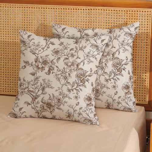 2pcs Vintage Brown Floral Print Pillow Covers, Retro Sketch Floral Branch Pattern Cushion Covers, French Country Farmhouse Style Sofa Bedroom Decorative Pillowcases, Pillow Inserts Not Included