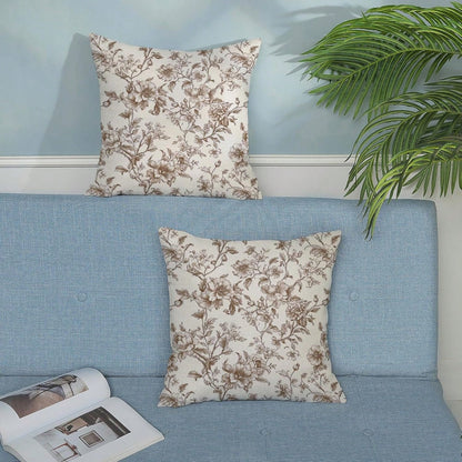 2pcs Vintage Brown Floral Print Pillow Covers, Retro Sketch Floral Branch Pattern Cushion Covers, French Country Farmhouse Style Sofa Bedroom Decorative Pillowcases, Pillow Inserts Not Included