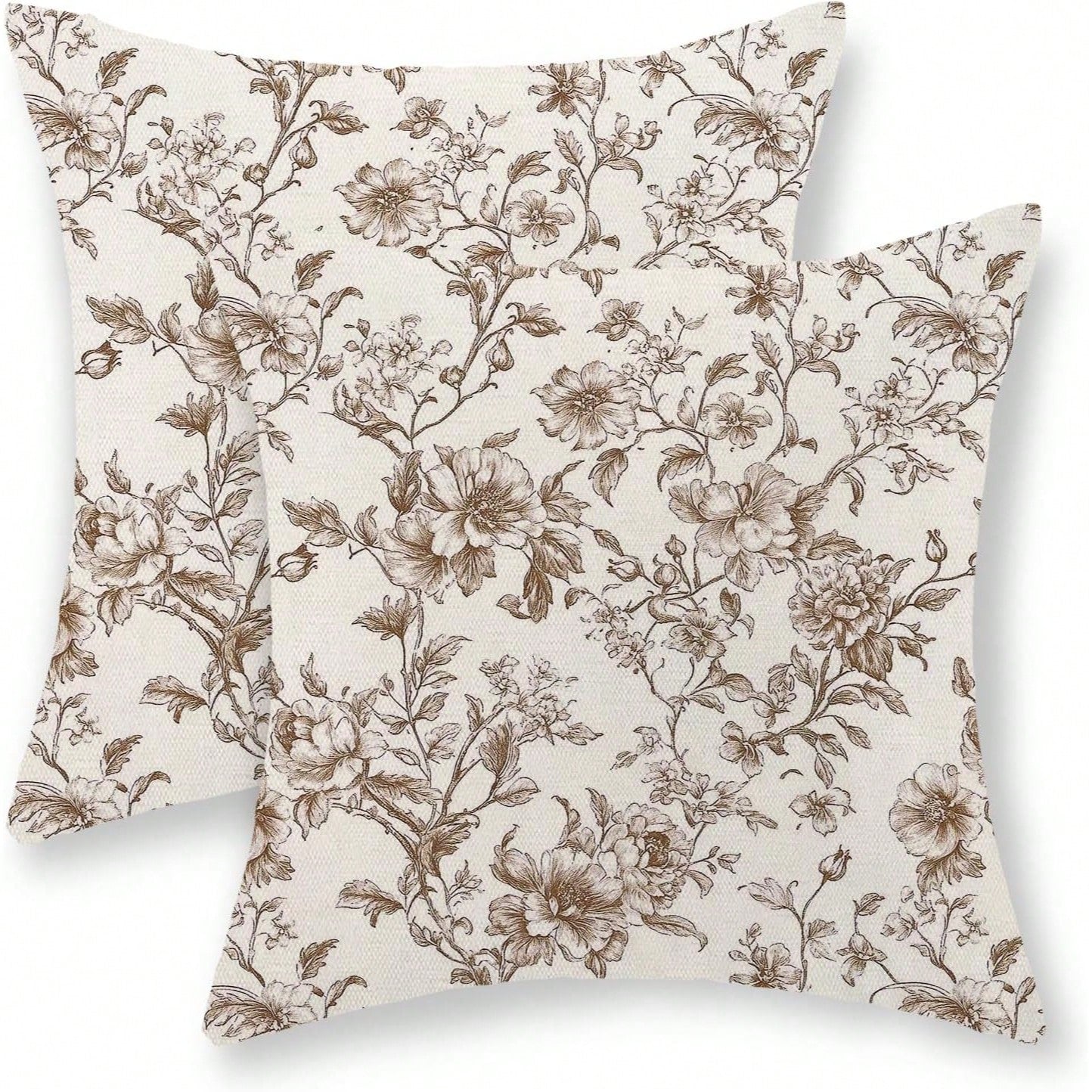 2pcs Vintage Brown Floral Print Pillow Covers, Retro Sketch Floral Branch Pattern Cushion Covers, French Country Farmhouse Style Sofa Bedroom Decorative Pillowcases, Pillow Inserts Not Included