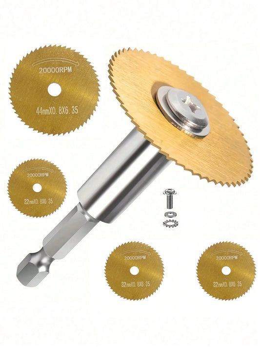 3.17" Titanium Coated High Speed Steel Circular Saw Blade Set- 20,000 RPM High Speed, 3.17" Cutting Diameter, Hex Shank Fit Rotary Tools (Drill, Handheld Drill)- For Metal & Wood Cutting, DIY & Prof
