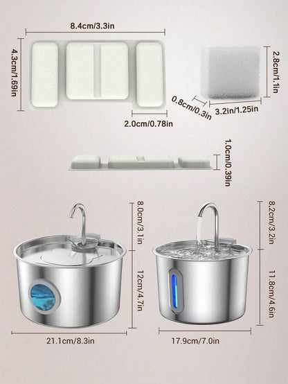 3.2L/2.8L Large Capacity Cat Water Dispenser, 304 Stainless Steel Pet Water Fountain, Circulating Filtered Water, Automatic Water Feeder, Quiet Water Pump, Suitable For Cats And Dogs, Visible Window D