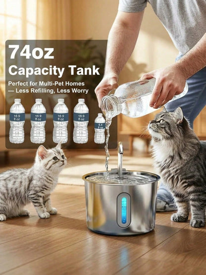 3.2L/2.8L Large Capacity Cat Water Dispenser, 304 Stainless Steel Pet Water Fountain, Circulating Filtered Water, Automatic Water Feeder, Quiet Water Pump, Suitable For Cats And Dogs, Visible Window D