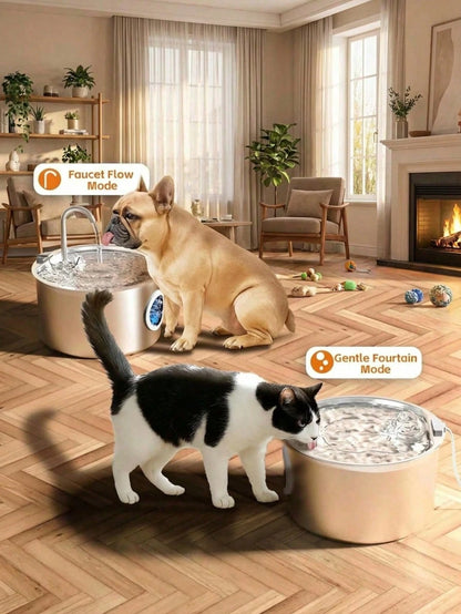 3.2L/2.8L Large Capacity Cat Water Dispenser, 304 Stainless Steel Pet Water Fountain, Circulating Filtered Water, Automatic Water Feeder, Quiet Water Pump, Suitable For Cats And Dogs, Visible Window D
