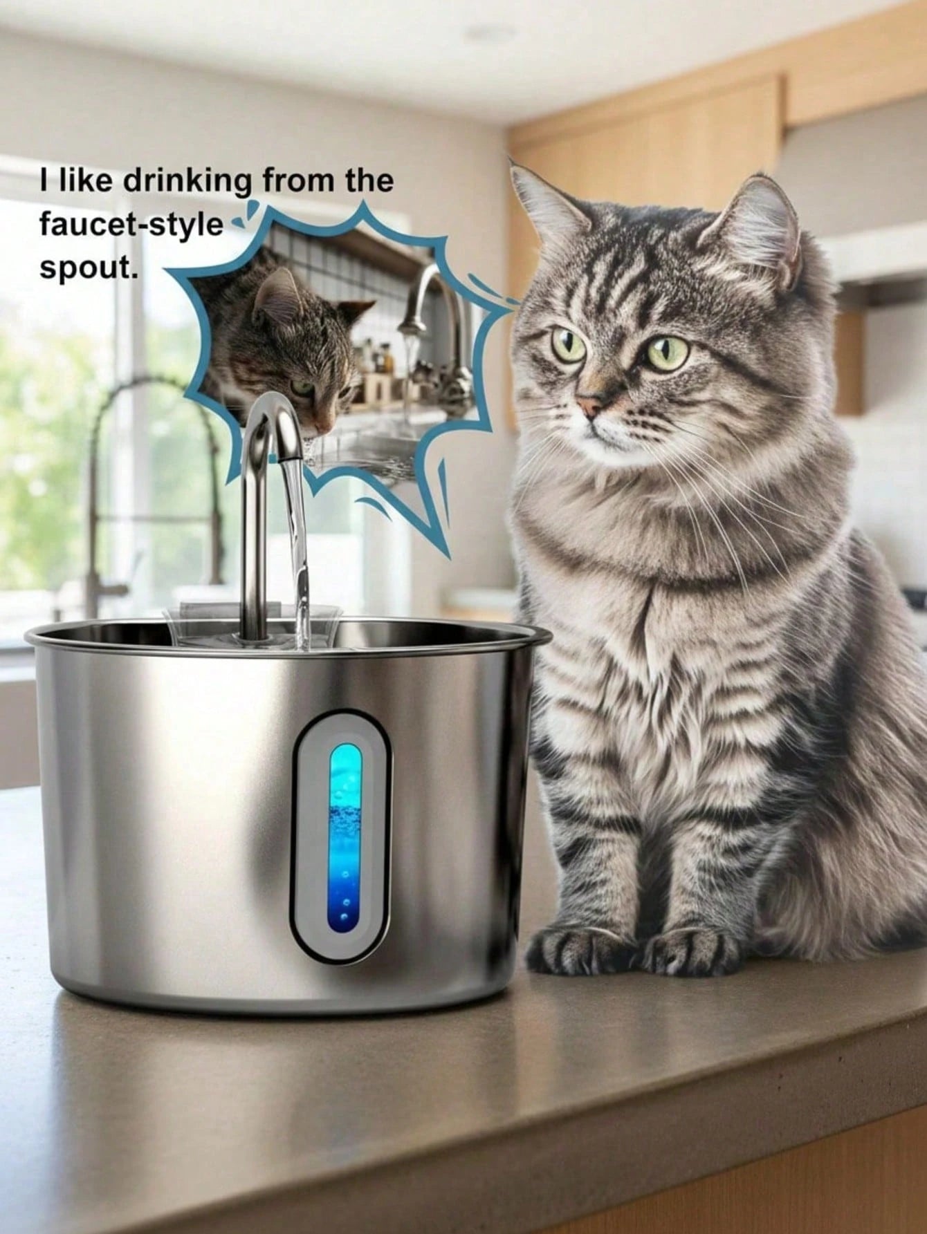 3.2L/2.8L Large Capacity Cat Water Dispenser, 304 Stainless Steel Pet Water Fountain, Circulating Filtered Water, Automatic Water Feeder, Quiet Water Pump, Suitable For Cats And Dogs, Visible Window D