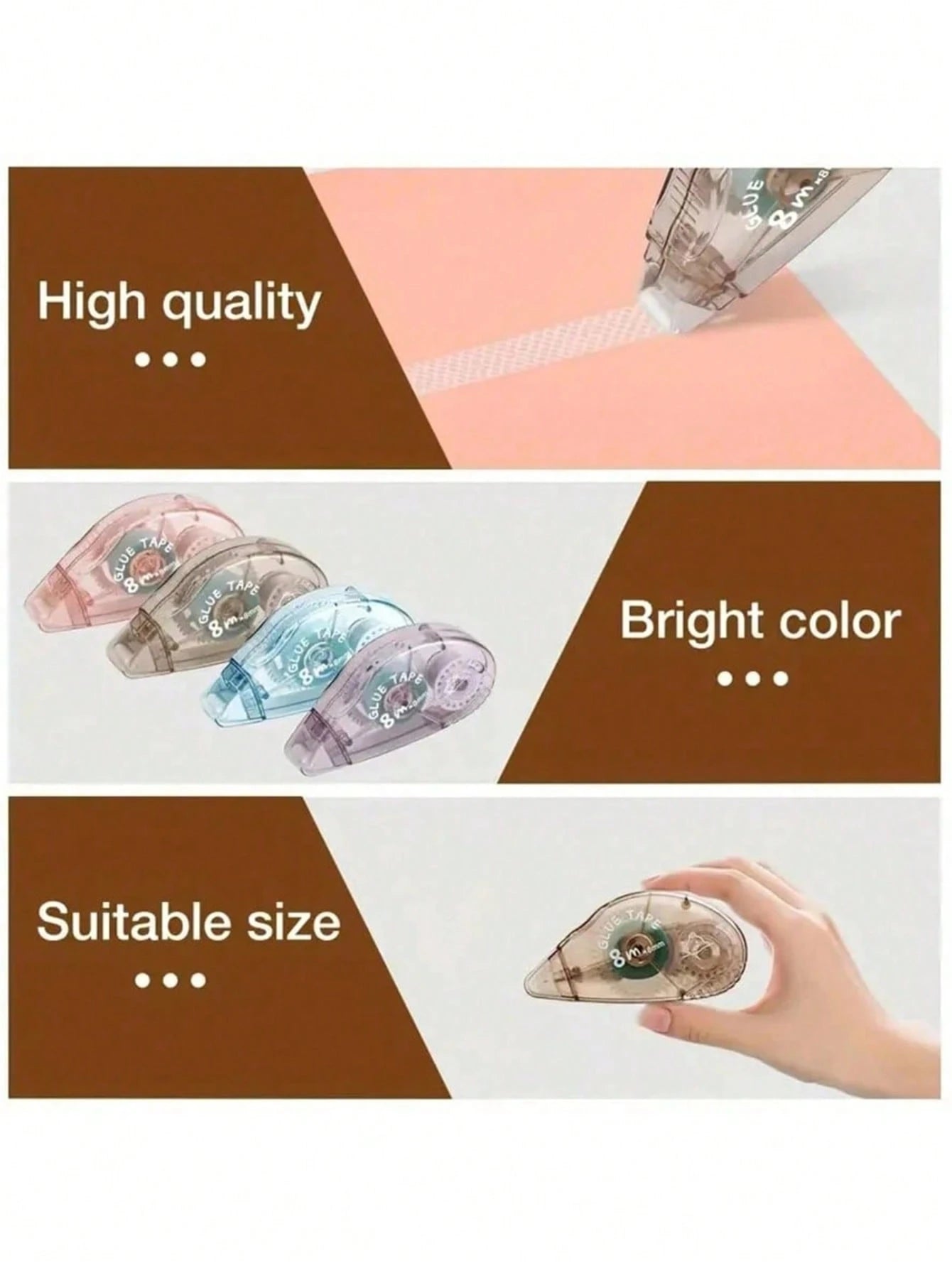 3/6pcs Double-Sided Adhesive Tape Rollers, Handmade Craft Supplies, Double-Sided Tape Rollers Suitable For Handmade, Home, School, Office, Diaries, Etc. (0.31in X 26.25ft)/ (0.23in X 19.69ft)