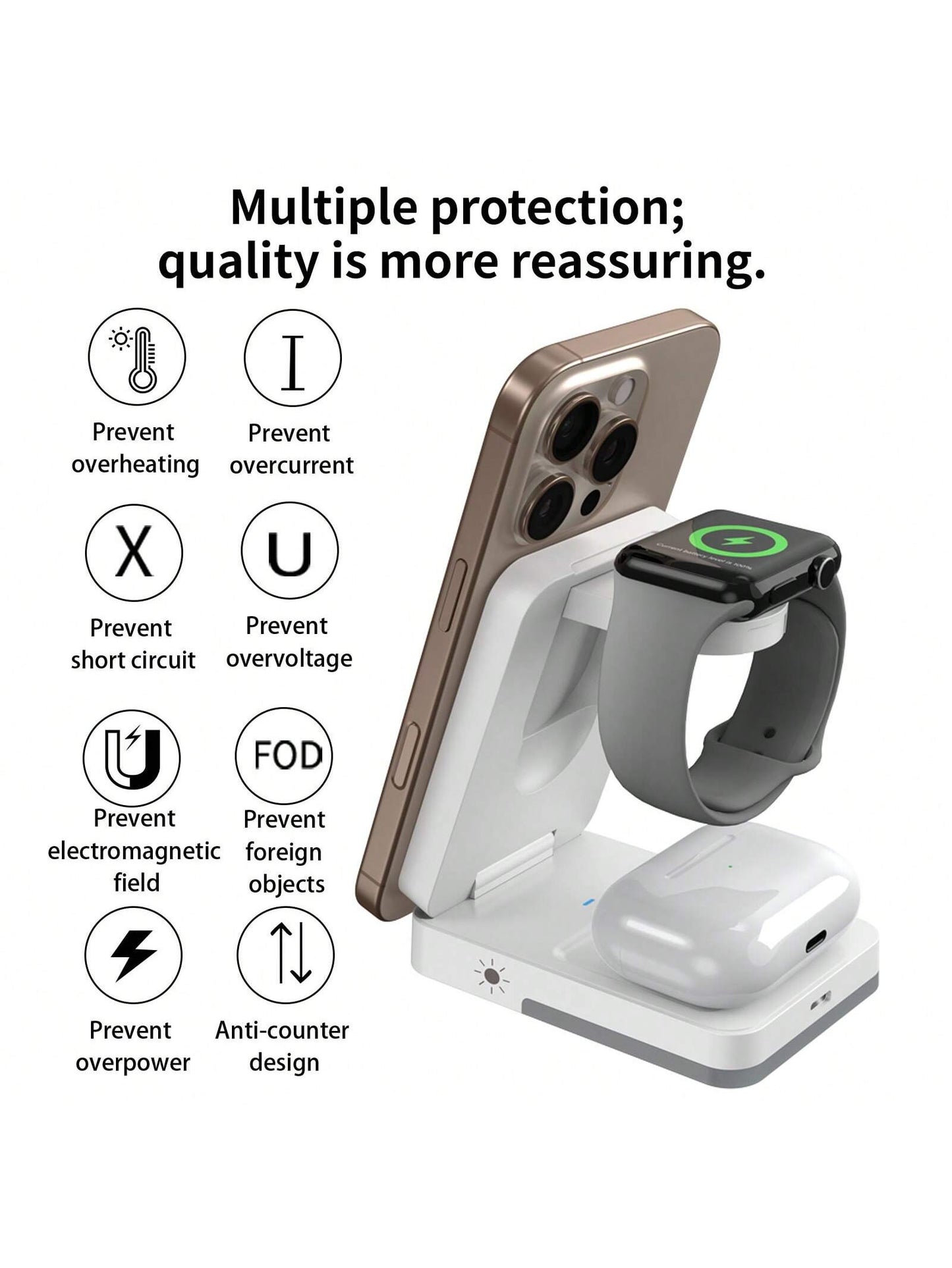 3-In-1 Fast Charging Station, 15W Multi-Function Wireless Charging Stand Compatible With Apple Phones, Watches, Earbuds