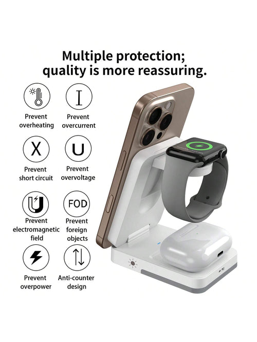 3-In-1 Fast Charging Station, 15W Multi-Function Wireless Charging Stand Compatible With Apple Phones, Watches, Earbuds