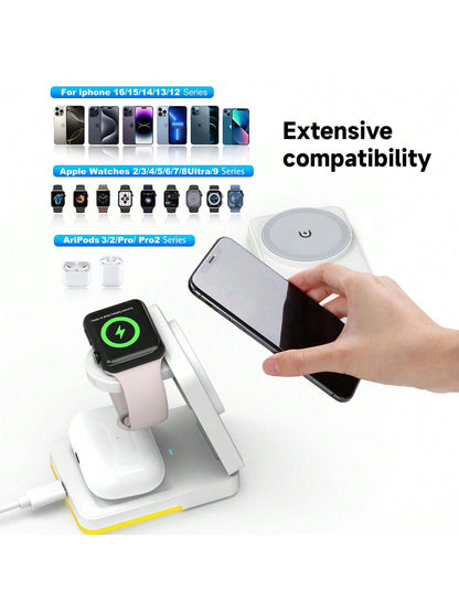 3-In-1 Fast Charging Station, 15W Multi-Function Wireless Charging Stand Compatible With Apple Phones, Watches, Earbuds
