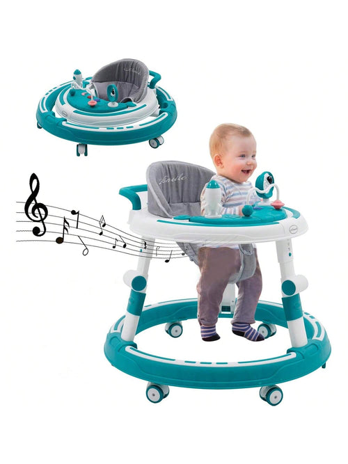 3 In 1 Height Adjustable Baby Walker Can Be Used As Activities Games Board,Dining Table,Old-School Foldable Round Walker
