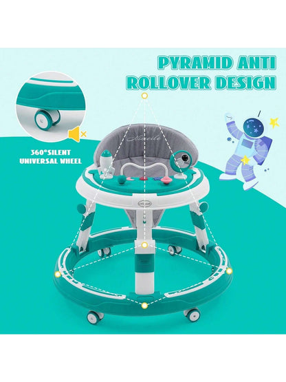 3 In 1 Height Adjustable Baby Walker Can Be Used As Activities Games Board,Dining Table,Old-School Foldable Round Walker