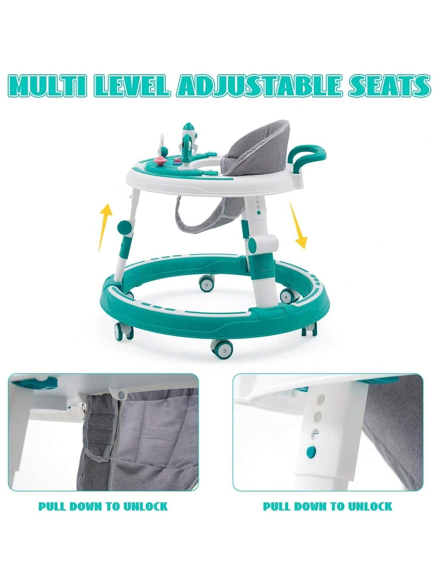 3 In 1 Height Adjustable Baby Walker Can Be Used As Activities Games Board,Dining Table,Old-School Foldable Round Walker