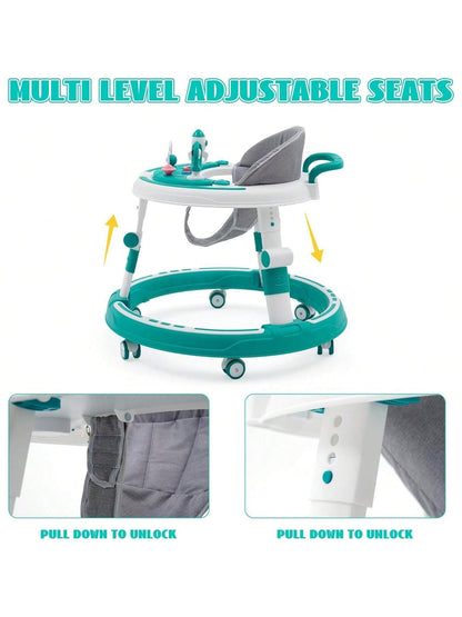 3 In 1 Height Adjustable Baby Walker Can Be Used As Activities Games Board,Dining Table,Old-School Foldable Round Walker