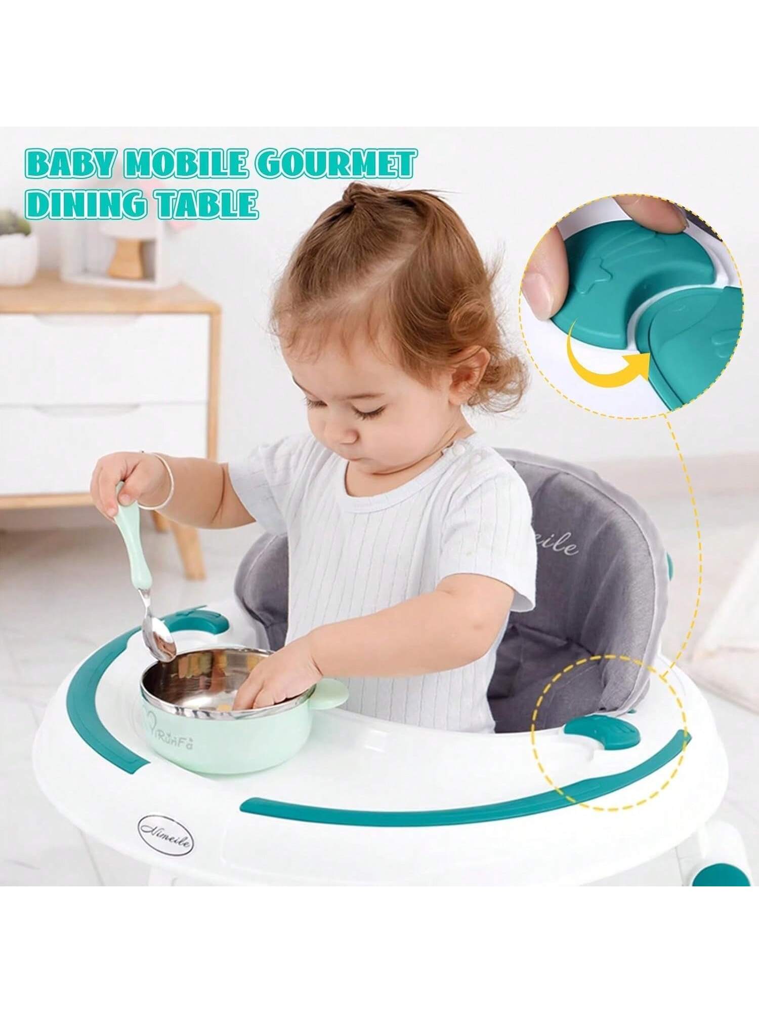 3 In 1 Height Adjustable Baby Walker Can Be Used As Activities Games Board,Dining Table,Old-School Foldable Round Walker