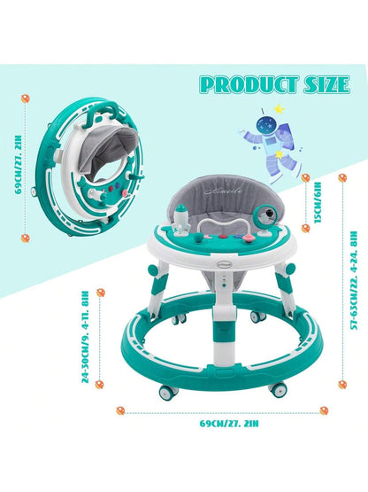 3 In 1 Height Adjustable Baby Walker Can Be Used As Activities Games Board,Dining Table,Old-School Foldable Round Walker