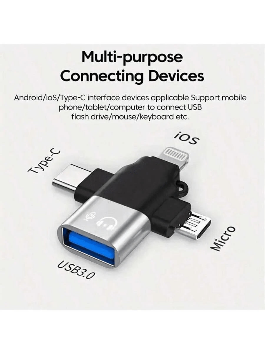 3-In-1 OTG Adapter: Type-C/Micro USB/Lightning To USB 3.0 OTG Converter, USB 3.0 Data Transfer Adapter, No App Required, Suitable For Tablets, Hard Drives, Christmas/Home Gift