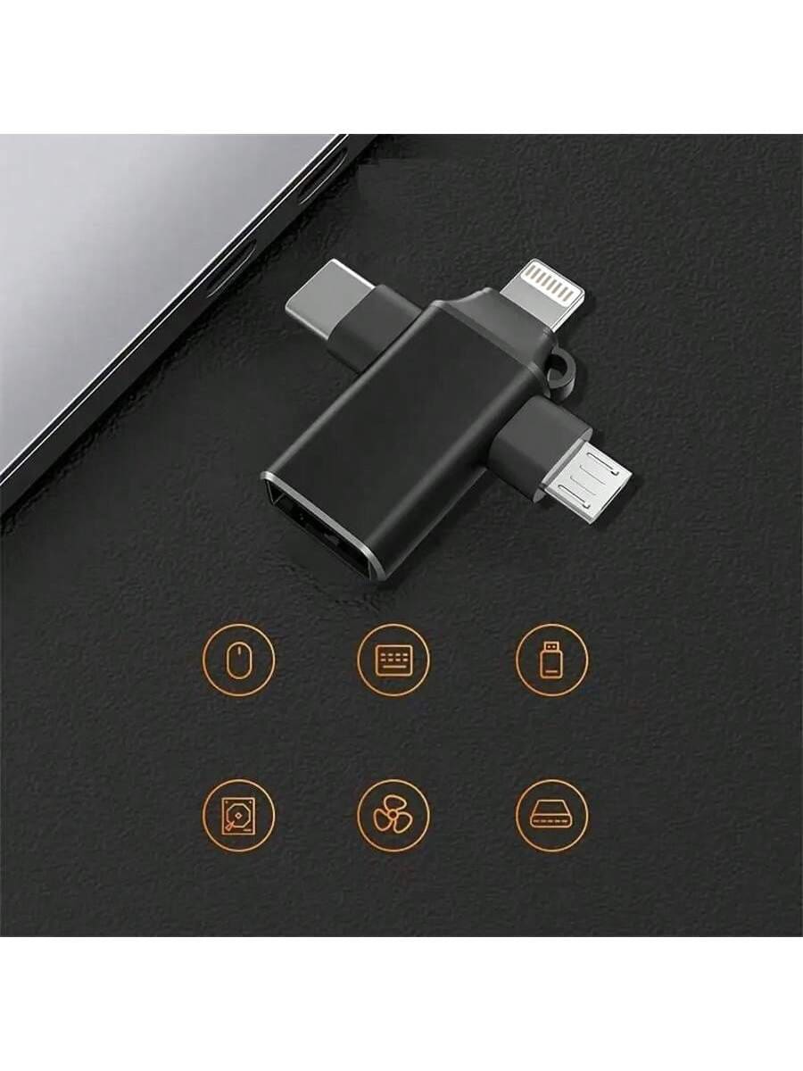 3-In-1 OTG Adapter: Type-C/Micro USB/Lightning To USB 3.0 OTG Converter, USB 3.0 Data Transfer Adapter, No App Required, Suitable For Tablets, Hard Drives, Christmas/Home Gift