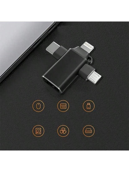 3-In-1 OTG Adapter: Type-C/Micro USB/Lightning To USB 3.0 OTG Converter, USB 3.0 Data Transfer Adapter, No App Required, Suitable For Tablets, Hard Drives, Christmas/Home Gift