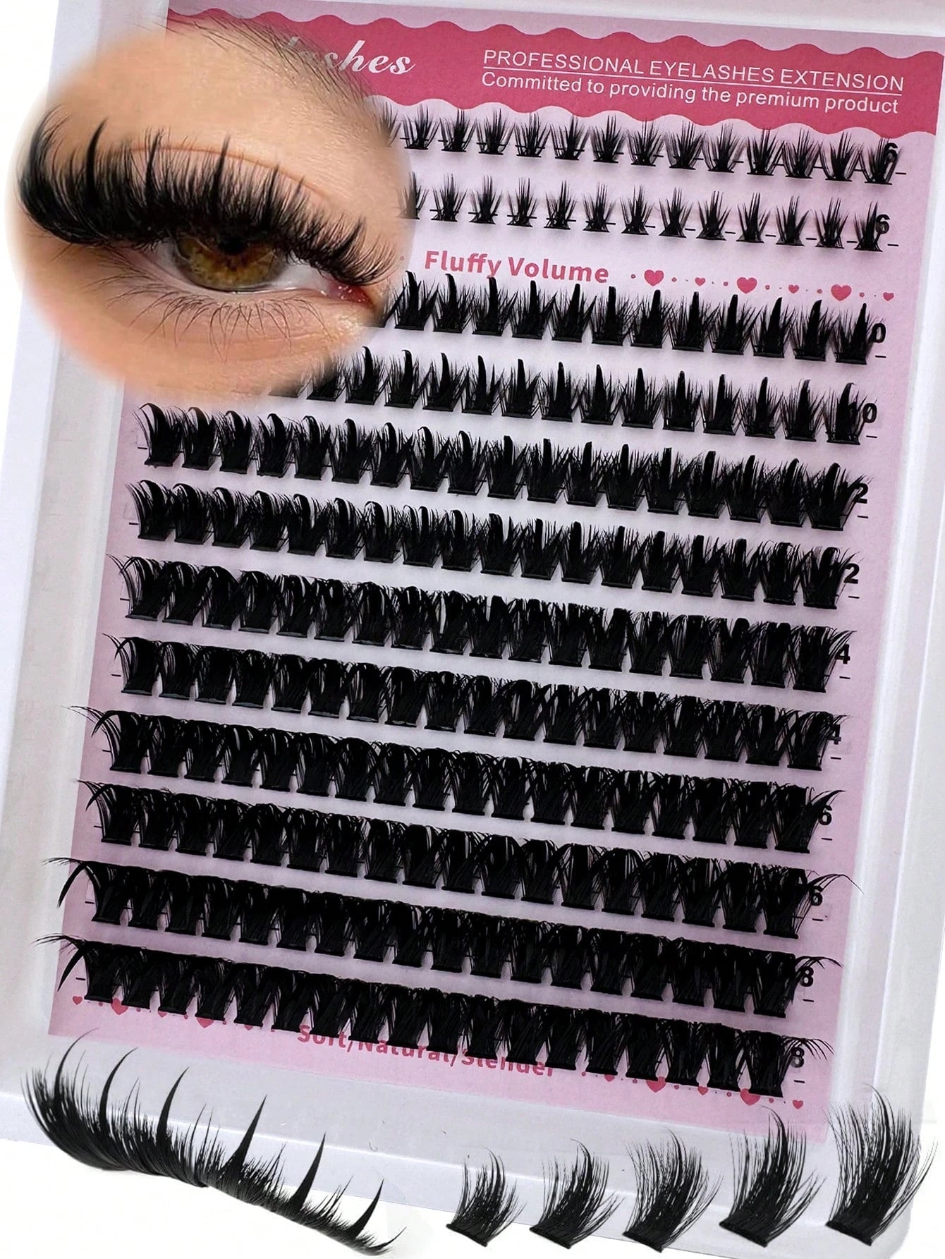 3-In-1 Pointed Tip + 100D + Lower Lash Cluster Lashes, 6-18mm Pointed Tip Lashes, D/DD Lower Lashes, 216pcs Cluster Lashes, Thick Individual Lashes, DIY Pointed Tip Lash Extension, Cartoon Cluster Las