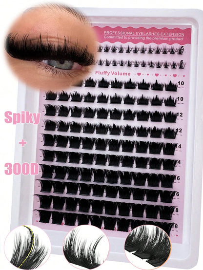 3-In-1 Pointed Tip + 100D + Lower Lash Cluster Lashes, 6-18mm Pointed Tip Lashes, D/DD Lower Lashes, 216pcs Cluster Lashes, Thick Individual Lashes, DIY Pointed Tip Lash Extension, Cartoon Cluster Las