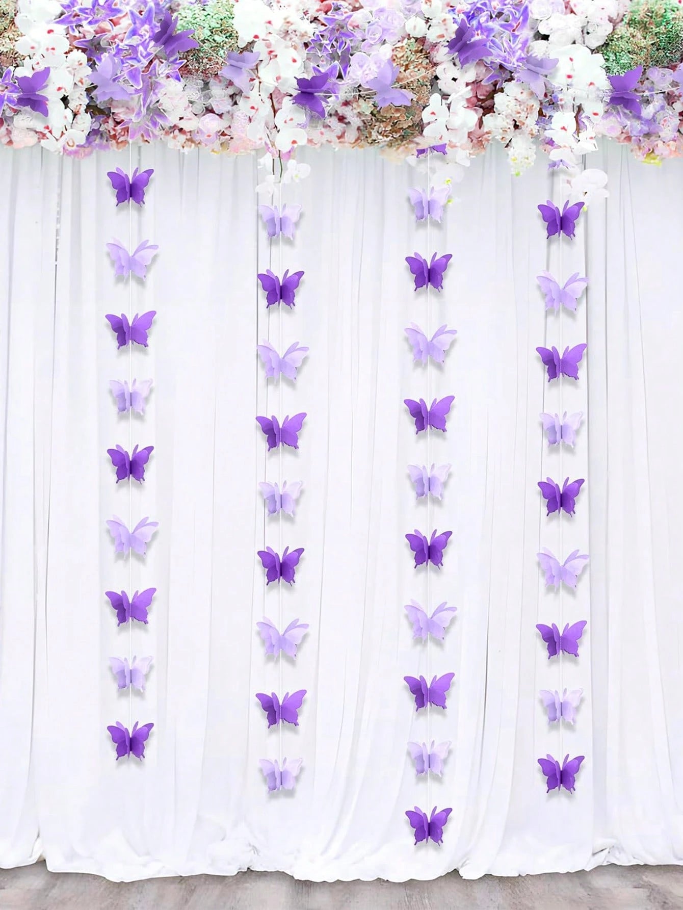 3 Meters 3D Purple Butterfly Garland Decoration, Paper Butterfly Hanging Flags Suitable For Birthday, Baby Shower, Wedding, Bridal Shower, Princess Party Supplies, Home Decor, Room Decor, Birthday Dec