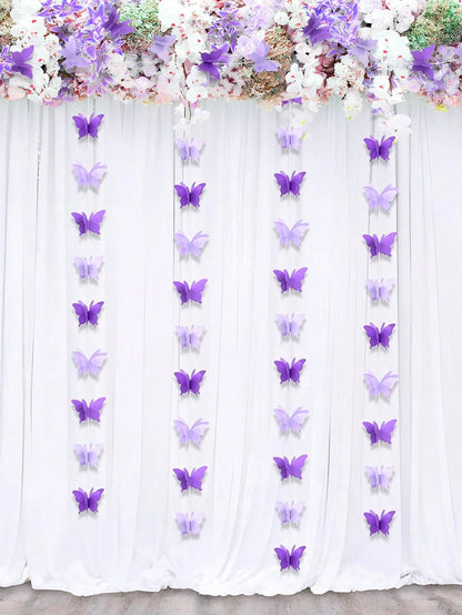 3 Meters 3D Purple Butterfly Garland Decoration, Paper Butterfly Hanging Flags Suitable For Birthday, Baby Shower, Wedding, Bridal Shower, Princess Party Supplies, Home Decor, Room Decor, Birthday Dec