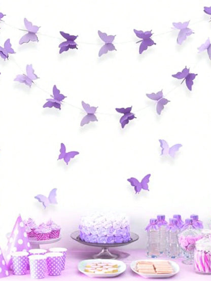 3 Meters 3D Purple Butterfly Garland Decoration, Paper Butterfly Hanging Flags Suitable For Birthday, Baby Shower, Wedding, Bridal Shower, Princess Party Supplies, Home Decor, Room Decor, Birthday Dec