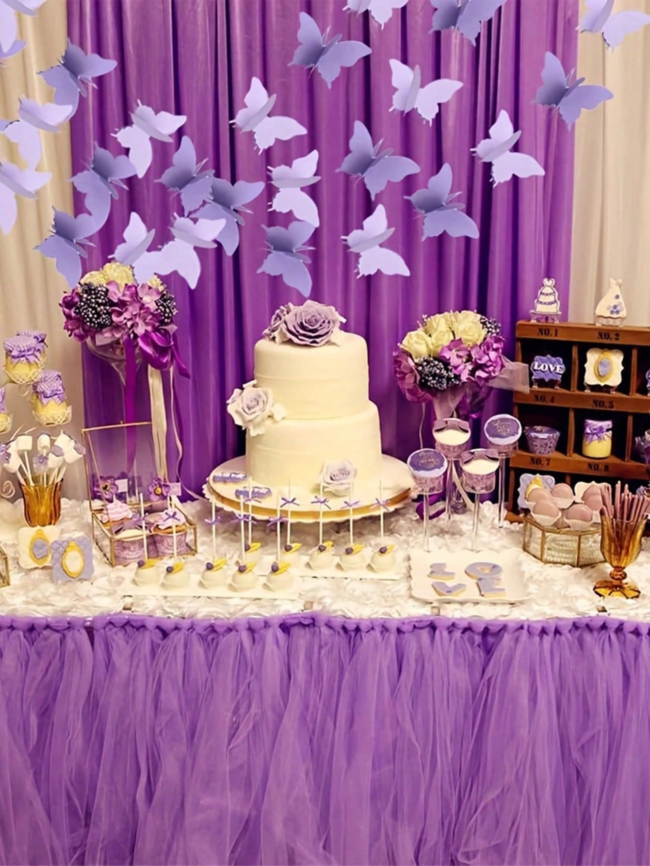 3 Meters 3D Purple Butterfly Garland Decoration, Paper Butterfly Hanging Flags Suitable For Birthday, Baby Shower, Wedding, Bridal Shower, Princess Party Supplies, Home Decor, Room Decor, Birthday Dec