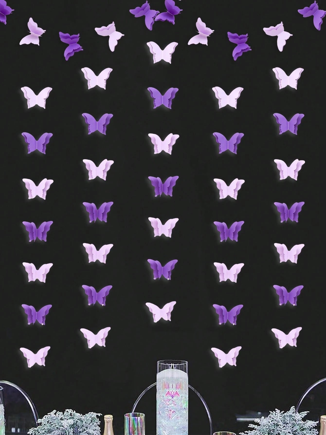 3 Meters 3D Purple Butterfly Garland Decoration, Paper Butterfly Hanging Flags Suitable For Birthday, Baby Shower, Wedding, Bridal Shower, Princess Party Supplies, Home Decor, Room Decor, Birthday Dec