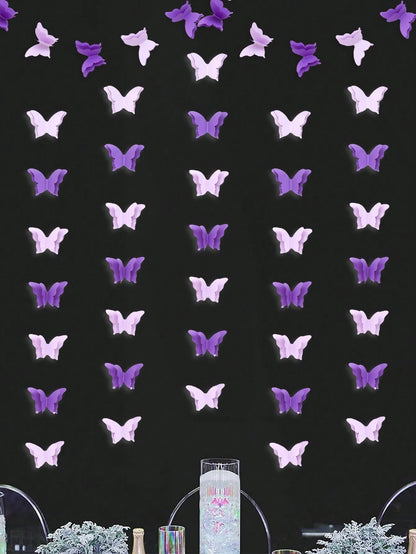 3 Meters 3D Purple Butterfly Garland Decoration, Paper Butterfly Hanging Flags Suitable For Birthday, Baby Shower, Wedding, Bridal Shower, Princess Party Supplies, Home Decor, Room Decor, Birthday Dec