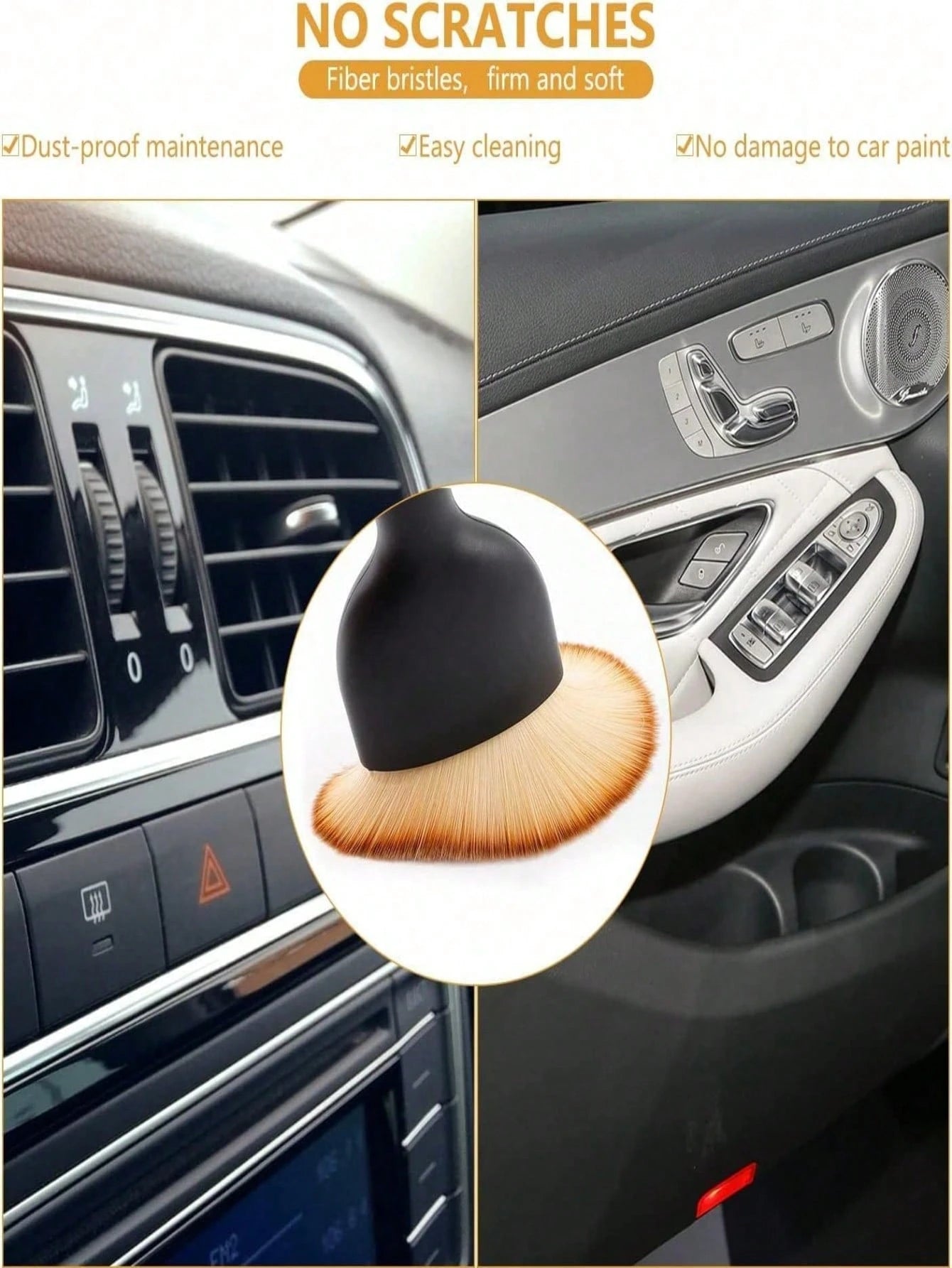 3 Pack Premium Car Detailing Brushes, Ultra Soft Bristles For Scratch-Free Cleaning- Interior Dash & Exterior Dust Removal Tools, Gently Cleans Vents, Grilles, Trim & Wheels