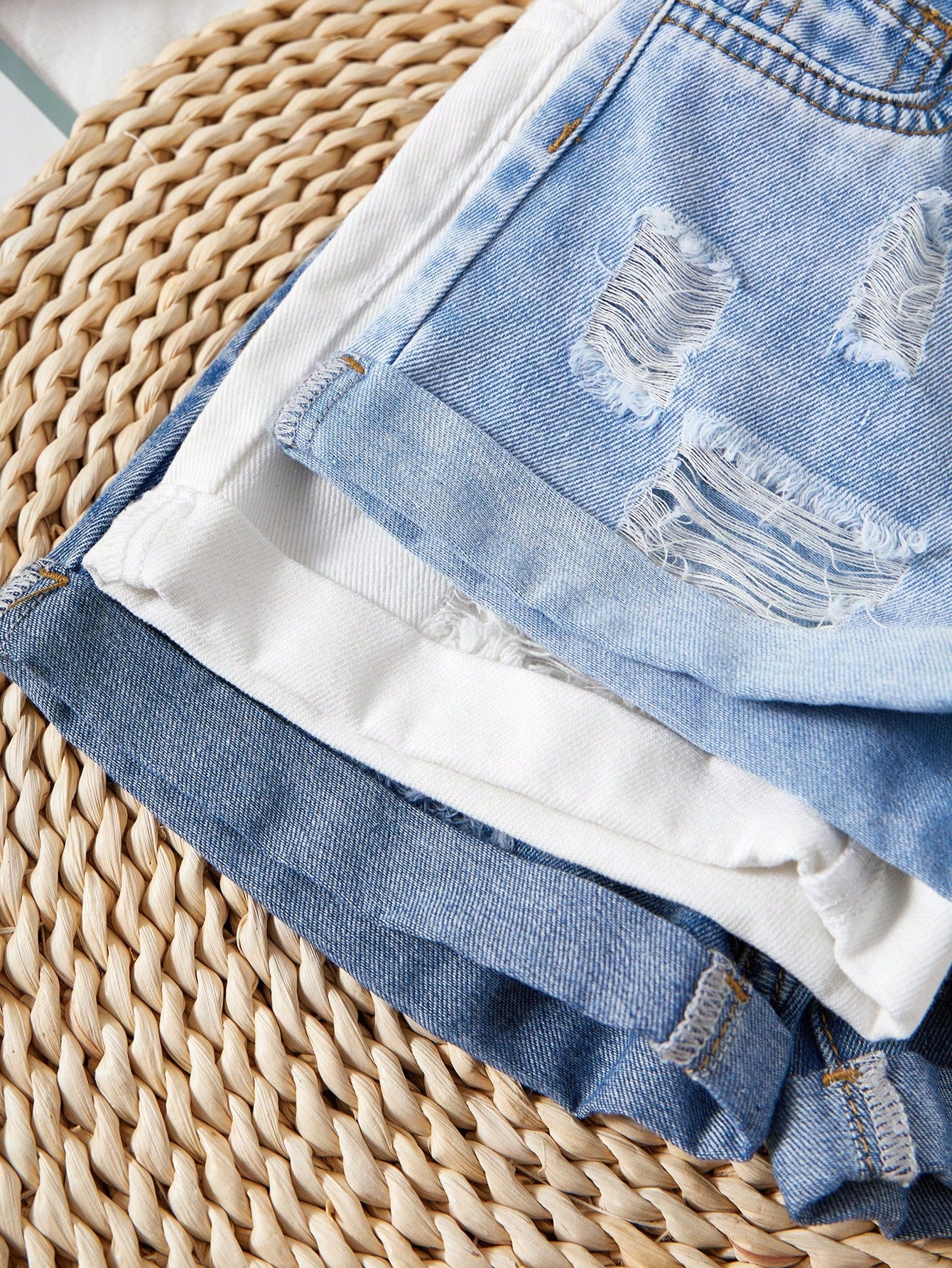 3 Packs Baby Girl 2025 New Denim Shorts, Navy, Light Blue, White, Spring And Summer Casual Vacation