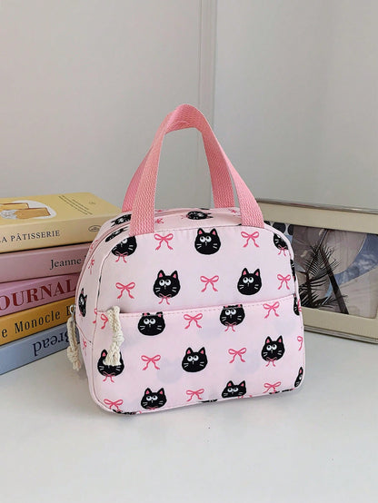 3-Piece Set- Back To School Cute Pet Bow Print Backpack Combination, Includes Backpack, Portable Lunch Bag And Stationery Storage Bag, Built-In Laptop Compartment, Equipped With Adjustable Shoulder S
