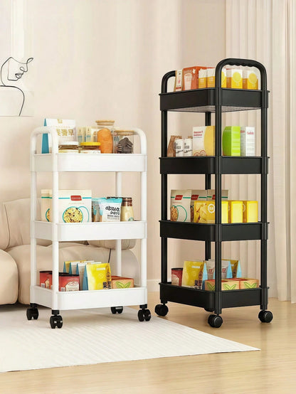 3-Tier Plastic Diaper Cart With Handle And Wheels, Suitable For Nursery, Kitchen, Bathroom, Living Room And Bedside, Easy Assembly, Movable Storage Rack, Multifunctional Storage Cart, Essential For Nu