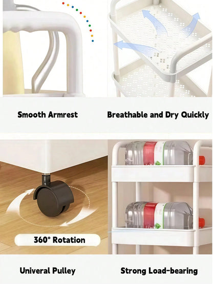 3-Tier Plastic Diaper Cart With Handle And Wheels, Suitable For Nursery, Kitchen, Bathroom, Living Room And Bedside, Easy Assembly, Movable Storage Rack, Multifunctional Storage Cart, Essential For Nu