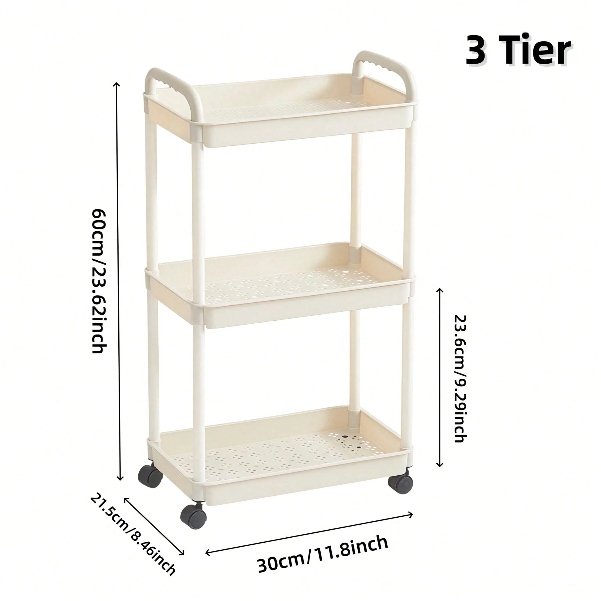 3-Tier Plastic Diaper Cart With Handle And Wheels, Suitable For Nursery, Kitchen, Bathroom, Living Room And Bedside, Easy Assembly, Movable Storage Rack, Multifunctional Storage Cart, Essential For Nu