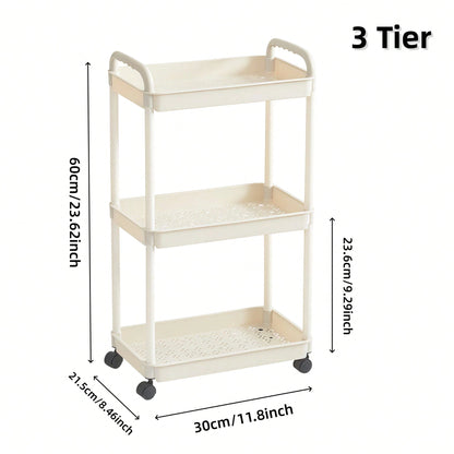 3-Tier Plastic Diaper Cart With Handle And Wheels, Suitable For Nursery, Kitchen, Bathroom, Living Room And Bedside, Easy Assembly, Movable Storage Rack, Multifunctional Storage Cart, Essential For Nu