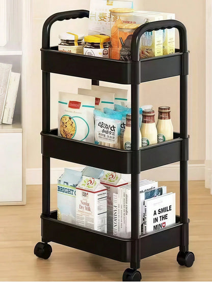 3-Tier Plastic Diaper Cart With Handle And Wheels, Suitable For Nursery, Kitchen, Bathroom, Living Room And Bedside, Easy Assembly, Movable Storage Rack, Multifunctional Storage Cart, Essential For Nu