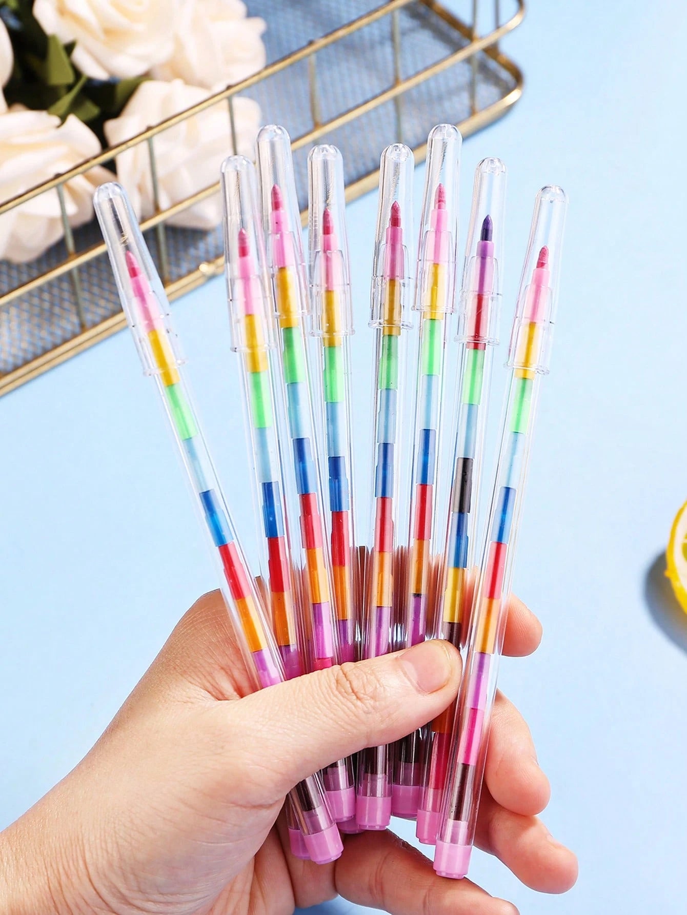 30/20/10/5/1 Pcs Stackable 11-Section Colored Wax Crayons, Student Drawing Crayons & Pencils, Student Stationery, Stackable Coloring Pencils, Back To School Supplies, Kids Gift