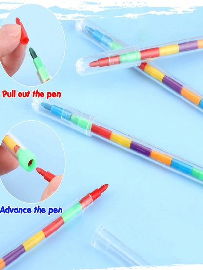 30/20/10/5/1 Pcs Stackable 11-Section Colored Wax Crayons, Student Drawing Crayons & Pencils, Student Stationery, Stackable Coloring Pencils, Back To School Supplies, Kids Gift