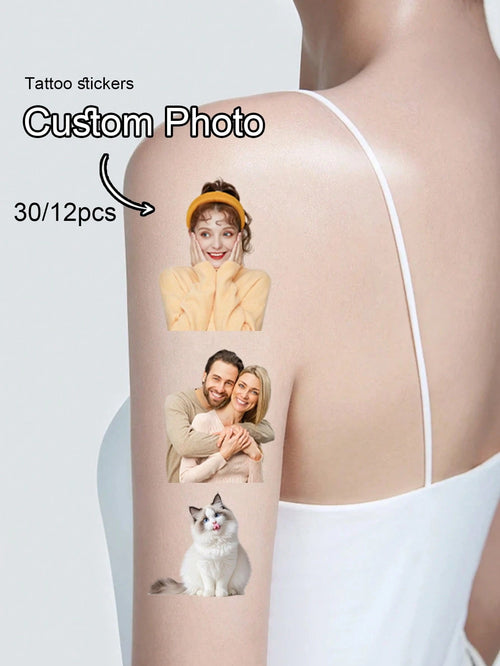 30-300Pcs Custom, Personalized Fake Tattoos, Temporary Tattoos, Photo And Picture Birthday Tattoo Stickers, Anniversaries, Wedding Gifts, Valentine's Day, Graduation Ceremonies, Friends, Men, Women, F