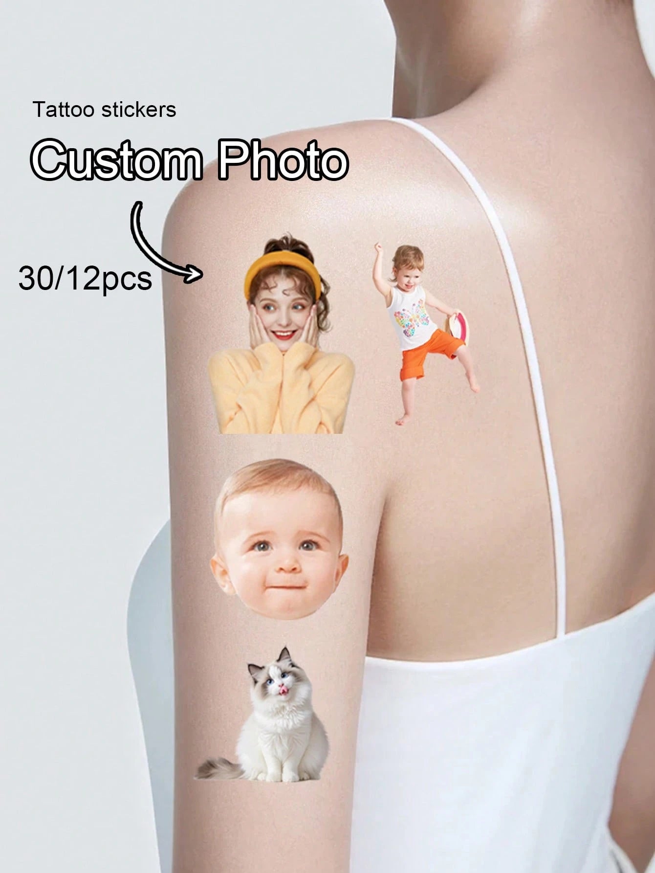 30-300Pcs Custom, Personalized Fake Tattoos, Temporary Tattoos, Photo And Picture Birthday Tattoo Stickers, Anniversaries, Wedding Gifts, Valentine's Day, Graduation Ceremonies, Friends, Men, Women, F