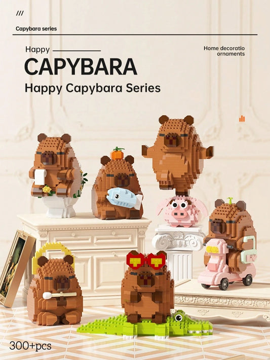 300+ Pieces Cute Capybara Building Blocks, Birthday Gift, DIY Animal Series Building Blocks, Desktop Decoration, Home Collection Decoration, Assembly Doll, Office Desktop Ornament, Festival Gift, Fath
