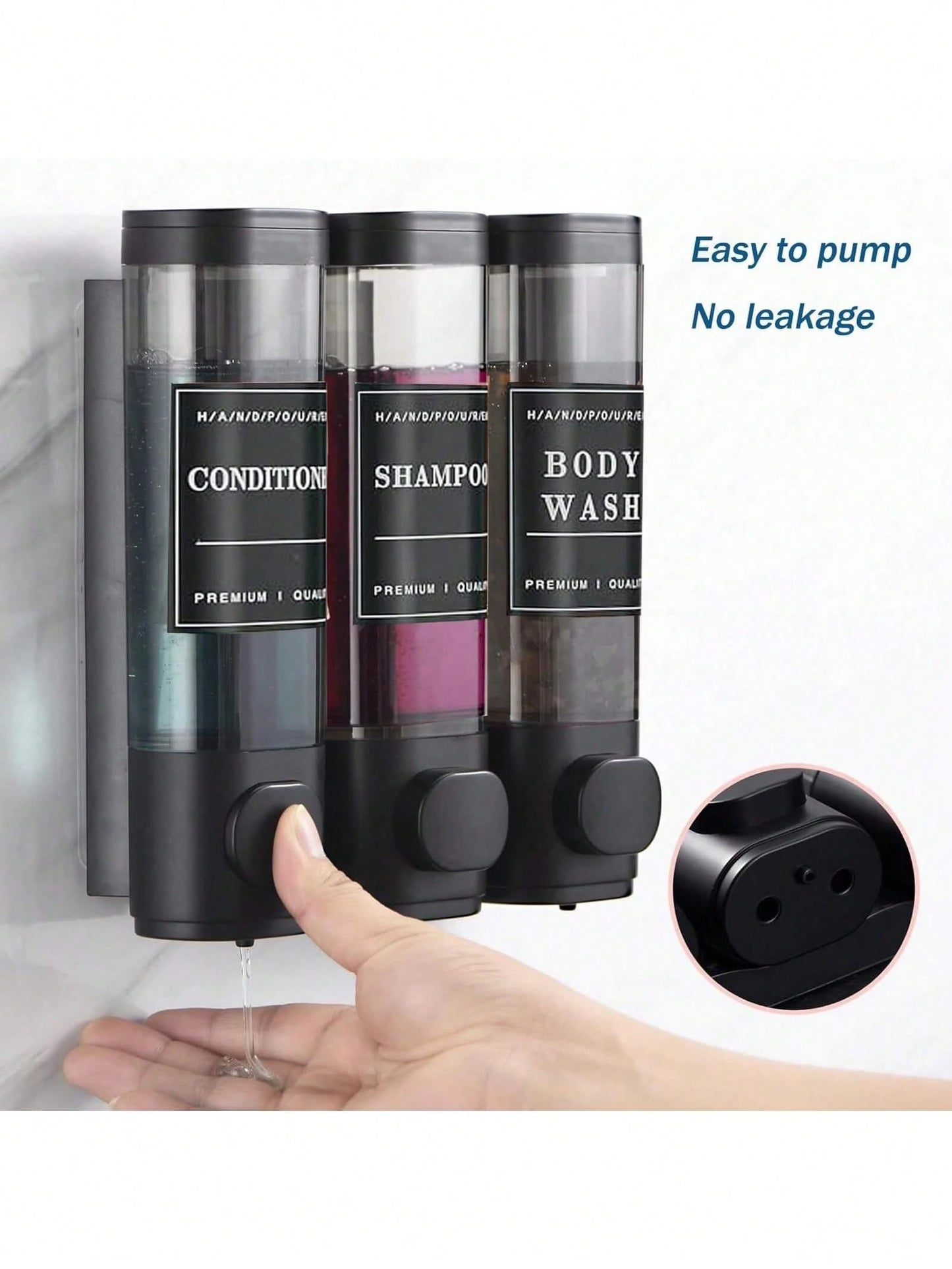 300ml 3-Compartment Wall Mounted Soap Dispenser, No-Drill Shampoo Conditioner Body Wash Pump Organizer, Refillable One-Hand Shower Dispenser For Bathroom, Kitchen, Home, Hotel, Gym, Family Hygiene & D