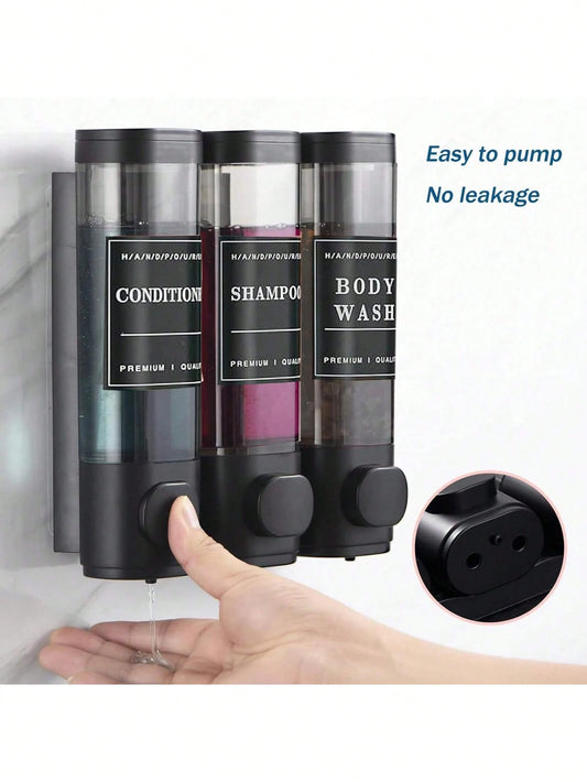 300ml 3-Compartment Wall Mounted Soap Dispenser, No-Drill Shampoo Conditioner Body Wash Pump Organizer, Refillable One-Hand Shower Dispenser For Bathroom, Kitchen, Home, Hotel, Gym, Family Hygiene & D