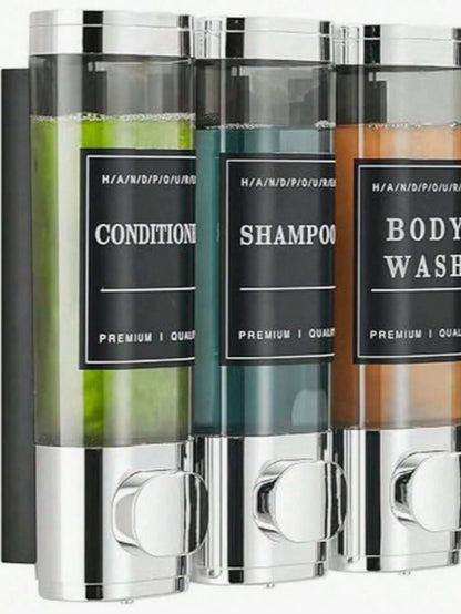 300ml 3-Compartment Wall Mounted Soap Dispenser, No-Drill Shampoo Conditioner Body Wash Pump Organizer, Refillable One-Hand Shower Dispenser For Bathroom, Kitchen, Home, Hotel, Gym, Family Hygiene & D