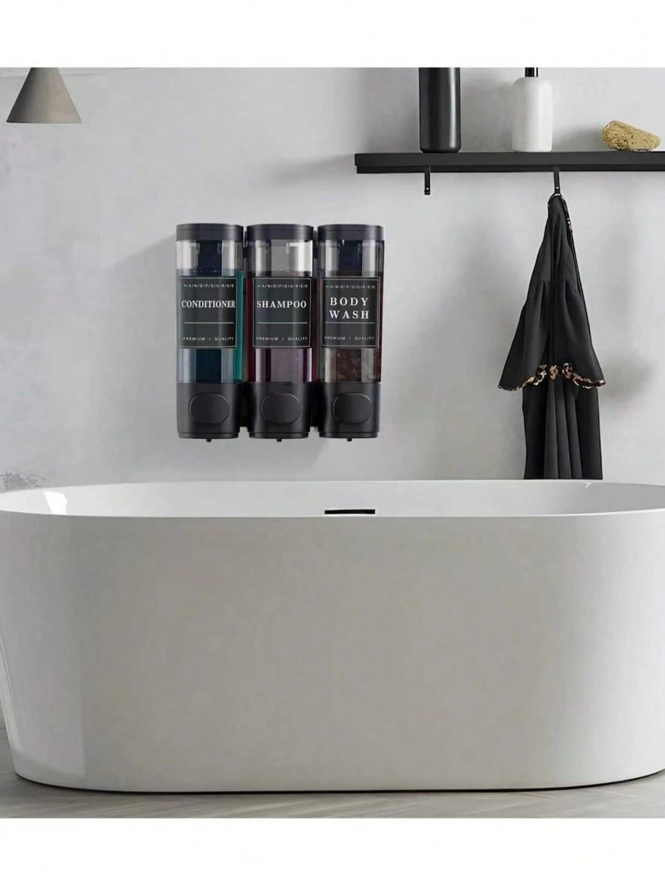 300ml 3-Compartment Wall Mounted Soap Dispenser, No-Drill Shampoo Conditioner Body Wash Pump Organizer, Refillable One-Hand Shower Dispenser For Bathroom, Kitchen, Home, Hotel, Gym, Family Hygiene & D