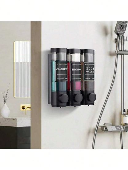 300ml 3-Compartment Wall Mounted Soap Dispenser, No-Drill Shampoo Conditioner Body Wash Pump Organizer, Refillable One-Hand Shower Dispenser For Bathroom, Kitchen, Home, Hotel, Gym, Family Hygiene & D
