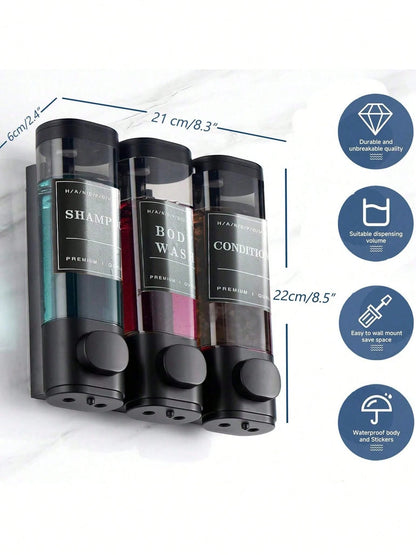 300ml 3-Compartment Wall Mounted Soap Dispenser, No-Drill Shampoo Conditioner Body Wash Pump Organizer, Refillable One-Hand Shower Dispenser For Bathroom, Kitchen, Home, Hotel, Gym, Family Hygiene & D